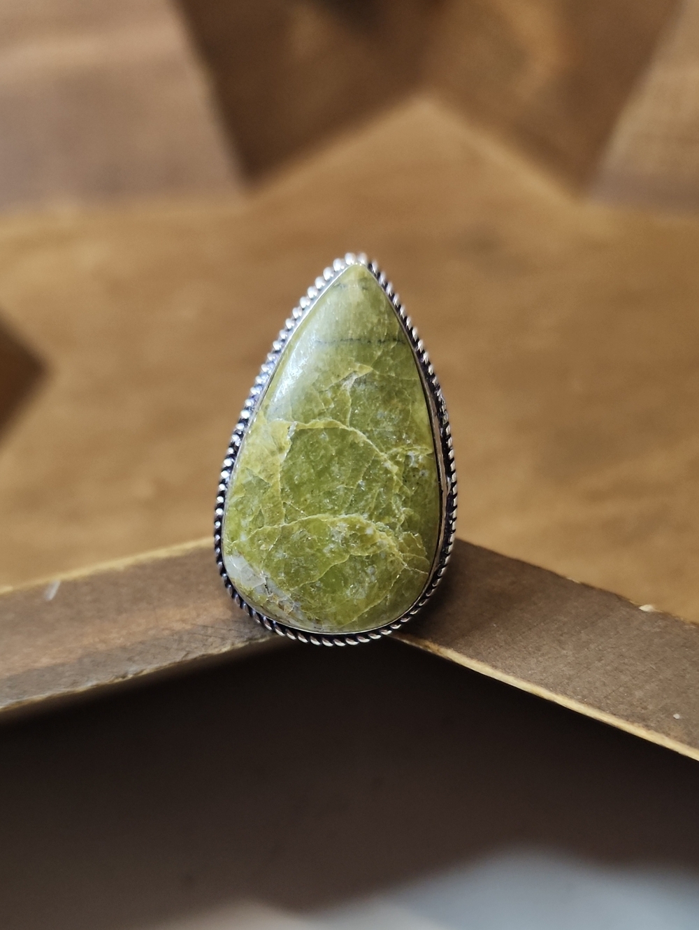 Green Teardrop Stone Statement Ring - Silver Accent